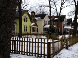 Cathy found this block curious; the dwellings are staggered, with no uniformity of space between the street and the house front. Intentional? Or perhaps the street was moved? Lack of city ordinances when they were built? Perhaps a reader knows! Photo courtesy of the Lancasters, #tcfrontporches on Instagram.