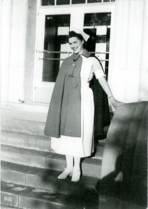 Frances, Standing at entry to Munson dorm (now a State office building).