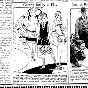 The McCall's three-piece knickers suit for fashionable young women; This image appeared in the Traverse City  "Record-Eagle" on April 27, 1923.