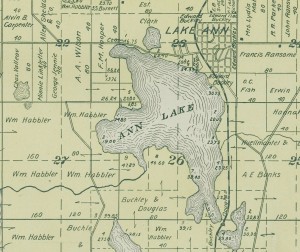 "Ann Lake" plat map, 1901. From Charles Edward Ferris' "Atlas of Benzie County, Michigan," made available online by the University of Michigan, http://name.umdl.umich.edu/2911274.0001.001