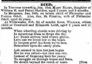Obituary of William Leith, from the "Grand Traverse Herald," 1859.