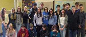 Dave and his model Ignatius, with students of Frankfort High School. Year-long preparation for the Catton awards can be exhausting, but Ignatius is always present to provide encouragement. Photograph courtesy of the author.