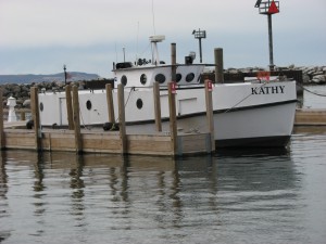 Standard modern fishing tug, "Kathy," docked at Leland Harbor, May 2015. Image courtesy of the author.