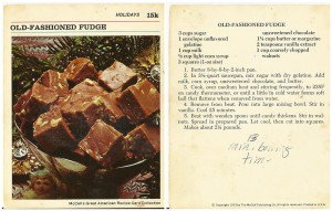 Fudge recipe from McCall's Great American Recipe Card Collection,  ca. 1980s.