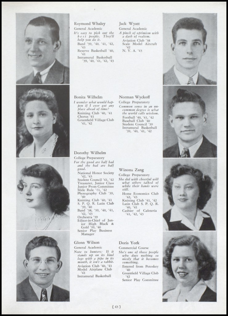 "The Pines," Traverse City High School yearbook, 1943. This yearbook and additional years are available at the Traverse Area District Library.