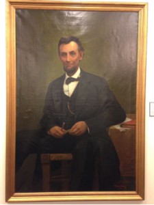 Abraham Lincoln, Portrait in Oil, Odrich Farsky, 1909. Photo of Lincoln Oil provided by Adam Gibbons, teacher at Riverside Brookfield High School in Riverside, IL.