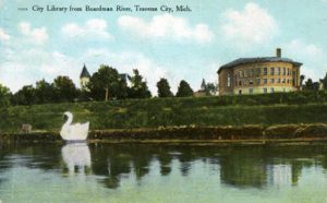 Traverse City Public LIbrary, photograph by A. Wildman, 1912. Image courtesy of University of Illinois Urbana-Champaign, http://imagesearchnew.library.illinois.edu/cdm/singleitem/collection/koopman/id/573/rec/1