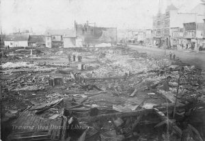 After the fire. Can you spot the fire-proof safes in the rubble? Their owners must have been pleased by their foresight. Images from the S.E. Wait Glass Plate Negative Collection, Traverse Area District Library.