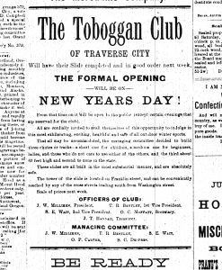 Article on the Toboggan Club of Traverse City, from the "Grand Traverse Herald," December 23, 1886.